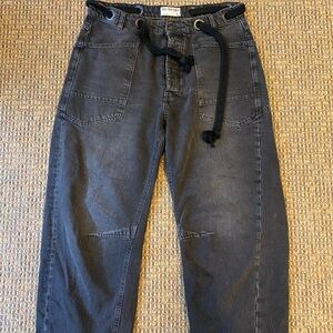 We The Free Black Relaxed Jeans with Fabric Tie